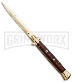 Frank B. 11" Snakewood Italian Stiletto Gold Plated - Gold Bayo Plain
