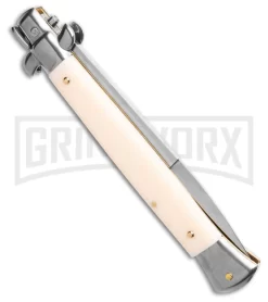 Frank B. 11" Sim Ivory Stiletto Automatic Knife (Bayonet) -Knives Sale Online Shop Frank B 11in Italian Stiletto Bayo Automatic Knife Sim Ivory 5in Satin BHQ 90005 hd side large