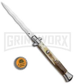 Frank B. 11" Italian Stiletto Honey Horn Automatic Knife - Kris Polish -Knives Sale Online Shop Frank B 11in Italian Stiletto Honey Horn Auto Kriss Polish GX 6576 jr bottlecap large