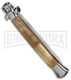 Frank B. 11" Italian Stiletto Honey Horn Automatic Knife - Kris Polish -Knives Sale Online Shop Frank B 11in Italian Stiletto Honey Horn Auto Kriss Polish GX 6576 jr side large