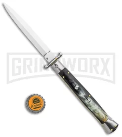 Frank B 11" Italian Stiletto Swinguard Brazilian Dark Horn Automatic Knife -Knives Sale Online Shop Frank B 11in Italian Stiletto Swinguard Brazilian Horn Auto Dagger GX 35903 jr bottlecap large