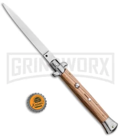 Frank B. 11" Italian Stiletto Olive Wood Automatic Knife - Flat -Knives Sale Online Shop Frank B 11in Olive Wood Stiletto Flat Grind BP 4427 jr bottlecap large