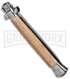 Frank B. 11" Italian Stiletto Olive Wood Automatic Knife - Flat -Knives Sale Online Shop Frank B 11in Olive Wood Stiletto Flat Grind BP 4427 jr side large