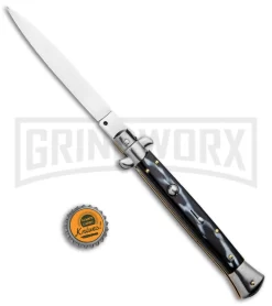 Frank B. 11" Italian Stiletto Sim Dark Horn Automatic Knife - Satin -Knives Sale Online Shop Frank B 11in Stiletto Bayo Auto Sim Dark Horn Satin GX 33762 jr bottlecap large