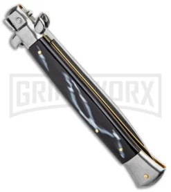 Frank B. 11" Italian Stiletto Sim Dark Horn Automatic Knife - Satin -Knives Sale Online Shop Frank B 11in Stiletto Bayo Auto Sim Dark Horn Satin GX 33762 jr side large