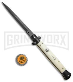 Frank B. 11" Italian Stiletto Sim Ivory Tactical Automatic Knife - Bayonet -Knives Sale Online Shop Frank B 11in Stiletto Ivory Tactical Black Bayo BP 19448 jr bottlecap large