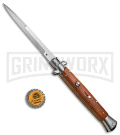Frank B 11" Stiletto Wood Automatic Knife Filework - Bayonet Polish Plain -Knives Sale Online Shop Frank B 11in Stiletto Wood Filework Bayo BHQ 67446 jr bottlecap large