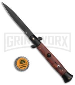 Frank B. 9" Italian Stiletto Sim Wood Automatic Knife - Bayo Black -Knives Sale Online Shop Frank B 9in Italian Stiletto Sim Wood Auto Teflon Bayo Black GX 39236 jr bottlecap large