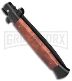 Frank B. 9" Italian Stiletto Sim Wood Automatic Knife - Bayo Black -Knives Sale Online Shop Frank B 9in Italian Stiletto Sim Wood Auto Teflon Bayo Black GX 39236 jr side large