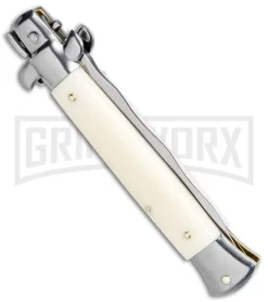 Frank B. 9" Sim Ivory Automatic Stiletto Knife - Kris Satin Plain -Knives Sale Online Shop Frank B 9in Sim Ivory Stiletto Kriss Satin BP 4740 jr side large