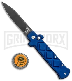 Frank B. Italian Stealth Blue Automatic Knife - Black Plain -Knives Sale Online Shop Frank Beltrame B Stealth Blue Black Auto GX 33739 jr bottlecap large