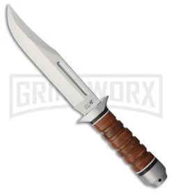 Frost Cutlery Carryall Brown Stacked Leather Fixed Blade Knife - Satin Plain