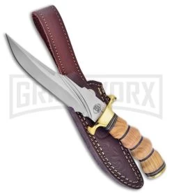 Frost Cutlery Chipaway Cork Screw Olive Wood Fixed Blade Knife - Satin Plain