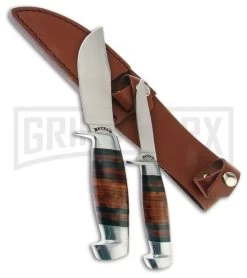 Frost Cutlery Double Stack Duo Leather Fixed Blade Knife Set (2 Knives) - Satin