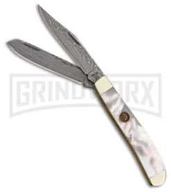 Frost Cutlery Hen & Rooster Damascus Trapper Mother Of Pearl Pocket Knife