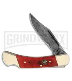 Frost Cutlery Hen & Rooster Damascus Red Lockback Knife