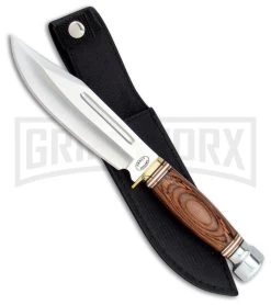 Frost Cutlery Iron Horse Bowie Brown Pakkawood Fixed Blade Knife - Satin Plain