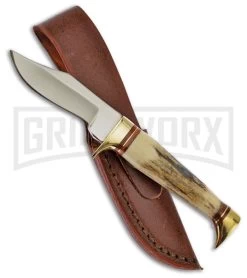 Frost Cutlery Oval Bowie Stag Fixed Blade Knife - Satin Plain