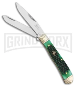 Frost Cutlery Steel Warrior Trapper Dark Green Bone Pocket Knife
