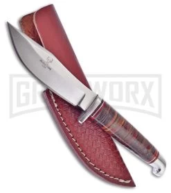 Frost Cutlery Whitetail Lookout Brown Leather Fixed Blade Knife - Satin Plain
