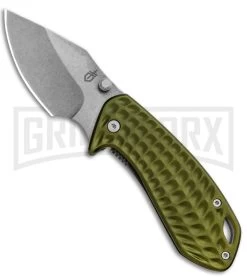 Gerber Kettlebell Sage Green Aluminum Frame Lock Knife - Stonewash Plain