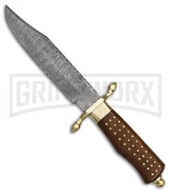 Tallen Bastille Brown Wood Fixed Blade Knife - Damascus Plain