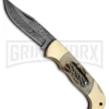 Tallen Caravan Brown Stag Bone Lockback Knife - Damascus Plain
