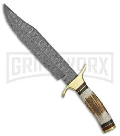 Tallen Gatherer Stag Horn Fixed Blade Knife - Damascus Plain