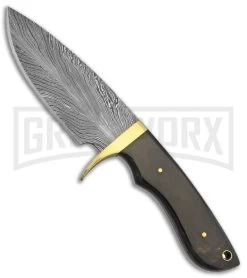 Tallen Raid Black Horn Fixed Blade Knife - Damascus Plain