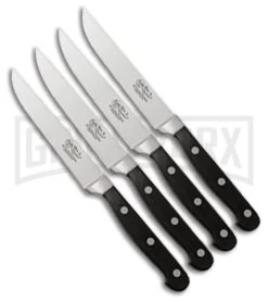 Hen & Rooster Four-Piece Steak Knife Set Black Bakelite - Satin Plain