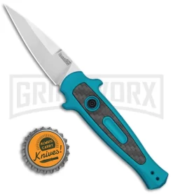 Kershaw Launch 12 Teal Aluminum Mini Stiletto Automatic Knife - Stonewash Plain -Knives Sale Online Shop Kershaw Launch 12 CA Legal Stiletto Auto Teal SW KER7125TEALSW BHQ 115102 jr bottlecap large