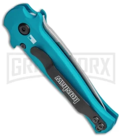 Kershaw Launch 12 Teal Aluminum Mini Stiletto Automatic Knife - Stonewash Plain -Knives Sale Online Shop Kershaw Launch 12 CA Legal Stiletto Auto Teal SW KER7125TEALSW BHQ 115102 jr side large