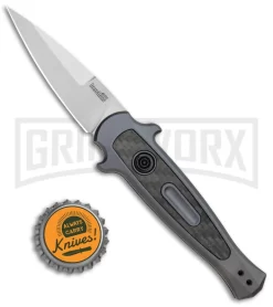 Kershaw Launch 12 Gray Aluminum Mini Stiletto Automatic Knife - Stonewash Plain -Knives Sale Online Shop Kershaw Launch 12 Mini Stiletto Auto Gray CF SW KER7125GRY BHQ 114043 jr bottlecap large