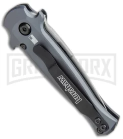 Kershaw Launch 12 Gray Aluminum Mini Stiletto Automatic Knife - Stonewash Plain -Knives Sale Online Shop Kershaw Launch 12 Mini Stiletto Auto Gray CF SW KER7125GRY BHQ 114043 jr side large