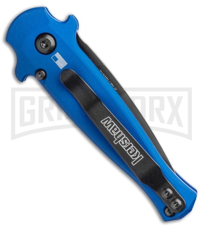 Kershaw Launch 12 Blue Aluminum/CF Mini Stiletto Automatic Knife - Black Plain 3 Kershaw Launch 12 Blue Aluminum/CF Mini Stiletto Automatic Knife - Black Plain - Image 3