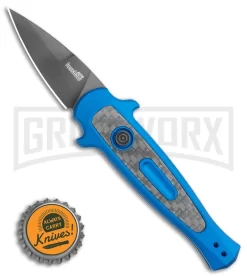 Kershaw Launch 12 CA Legal Blue Mini Stiletto Automatic Knife - Black Plain -Knives Sale Online Shop Kershaw Launch 12 Mini Stiletto Automatic Knife Blue 2.5 Black 7130BLUBLK BHQ 117930 LS Bottlecap large