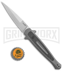 Kershaw Launch 8 Gray Automatic Stilletto Knife - Stonewash Plain -Knives Sale Online Shop Kershaw Launch 8 Stiletto Auto Gray CF SW BHQ 94067 jr bottlecap large