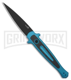 Knives Sale Online Shop 36 Kershaw Launch 8 Teal/CF Stiletto Automatic Knife - Black Plain