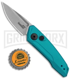 Kershaw Launch 9 Teal Automatic Knife CA Legal - Stonewash Plain -Knives Sale Online Shop Kershaw Launch 9 Auto Blue Working KER7250TEALSW BHQ 115103 jr bottlecap large