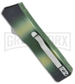 Lightning D/A Green Camo Aluminum OTF Automatic Knife - Tanto Satin Serr -Knives Sale Online Shop Lightning Camo DA OTF Auto Tanto Satin Serr GX 38985 jr side large