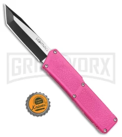 Lightning D/A OTF Automatic Knife Pink Tanto - Two Tone Plain -Knives Sale Online Shop Lightning Pink DA OTF Automatic Knife Tanto Two tone GX 41282 KC bottlecap large