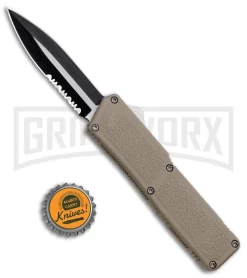Lightning Tan D/A OTF Automatic Knife - Two-Tone Dagger Serr -Knives Sale Online Shop Lightning Tan DA OTF Auto TT Serr Dagger GX 30811 jr bottlecap large