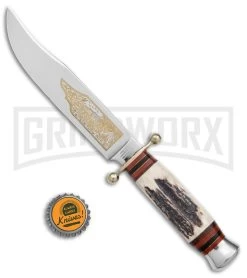 Linder Medium Bowie Brown/White Stag Fixed Blade Knife - Clip Point Plain -Knives Sale Online Shop Linder Medium Bowie Fixed Blade Stag Polished BHQ 144614 jr bottlecap large