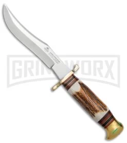 Linder Siberian Skinner Brown/White Fixed Blade Knife - Polished Plain