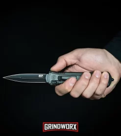 Smith & Wesson Spring Assisted Finger Actuator Tanto OTF Knife - Black Plain -Knives Sale Online Shop MP OTF Spring Assisted Spear Point Knife Gray Black BHQ 80731 kp in hand web large