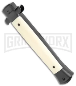 Mago 11" Sim Ivory/Black Italian Stiletto OTF Automatic Knife - Dagger Satin 7 Mago 11" Sim Ivory/Black Italian Stiletto OTF Automatic Knife - Dagger Satin -Knives Sale Online Shop Mago 11in Sim Ivory Black Italian Stiletto OTF Auto Satin Dagger GX 36380 jr side large