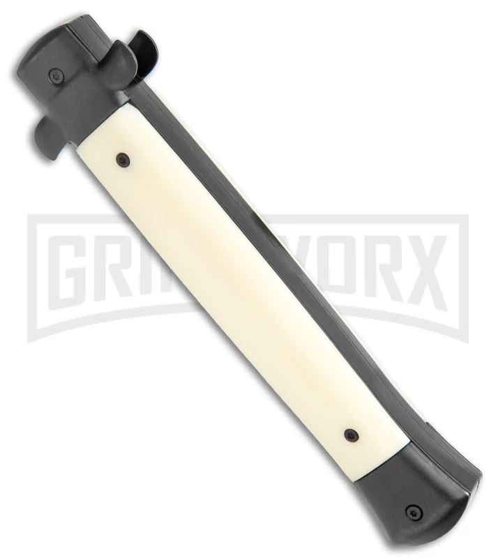 Mago 11" Sim Ivory/Black Italian Stiletto OTF Automatic Knife - Dagger Satin 3 Mago 11" Sim Ivory/Black Italian Stiletto OTF Automatic Knife - Dagger Satin - Image 3