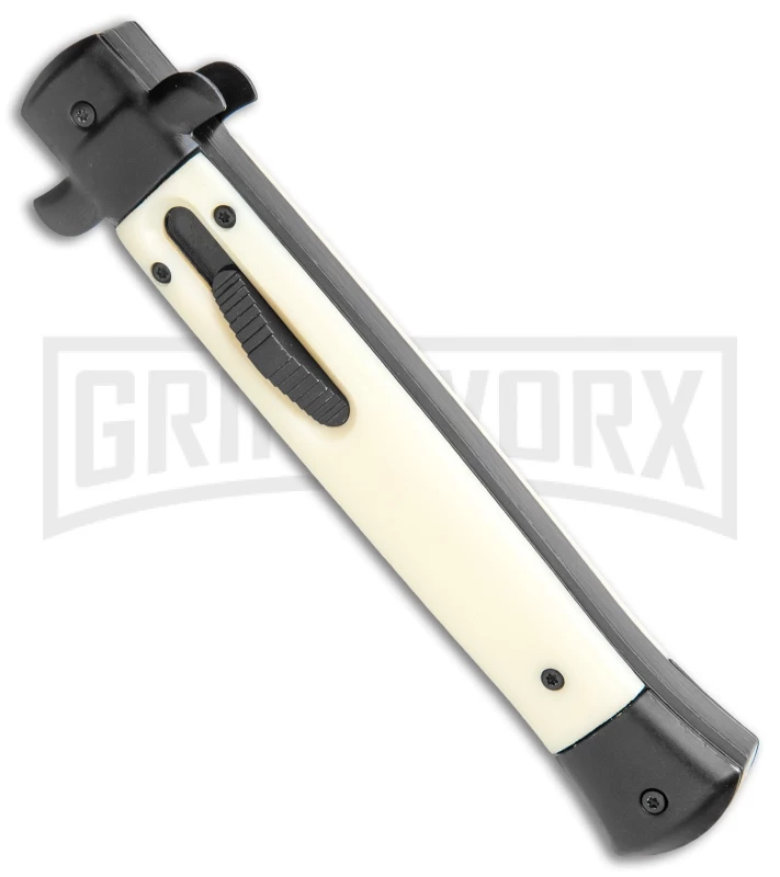 Mago 11" Sim Ivory/Black Italian Stiletto OTF Automatic Knife - Dagger Satin 2 Mago 11" Sim Ivory/Black Italian Stiletto OTF Automatic Knife - Dagger Satin - Image 2