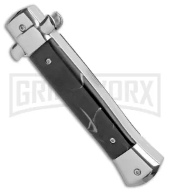 Mago 9" Black Marble Italian Stiletto OTF Automatic Knife Dagger - Satin Plain -Knives Sale Online Shop Mago 9in Black Marble Italian Stiletto OTF Satin Bolsters Dagger Satin GX 33908 jr side large