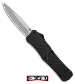 Mantis Auto Black Aluminum OTF Knife Drop Point - Satin Plain
